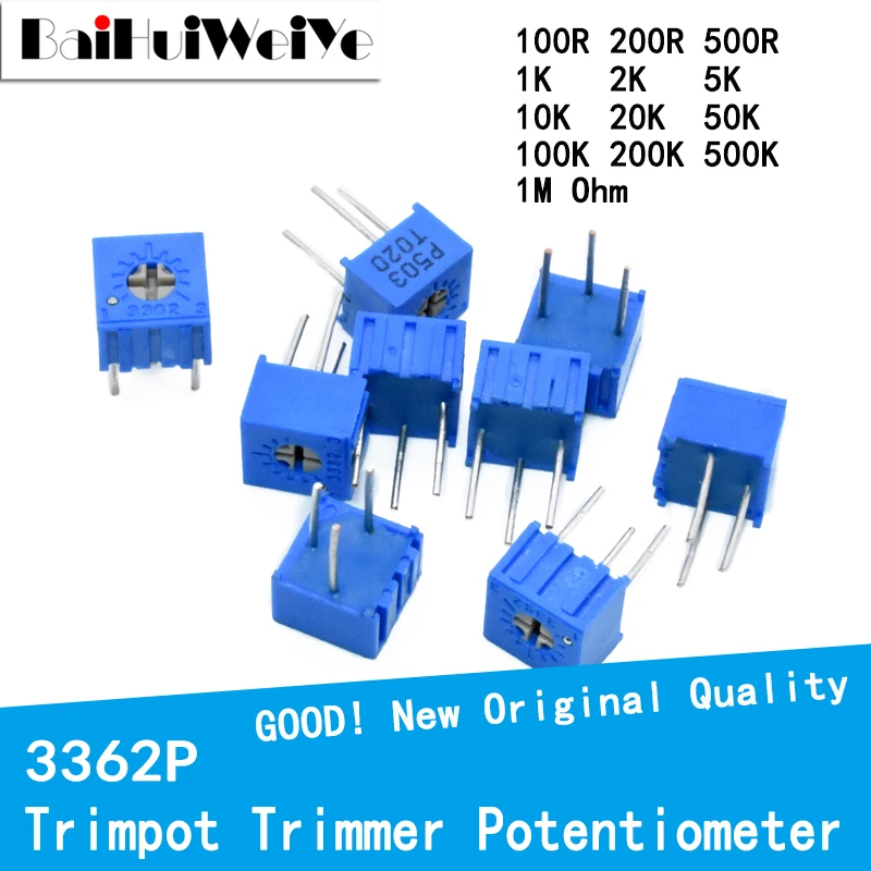 10Pcs 3362P Series Resistance 101 201 501 102 202 502 103 Trimpo Trimmer Potentiometer 3362 500R 1K 2K 5K 10K 20K 50K 100K 2M