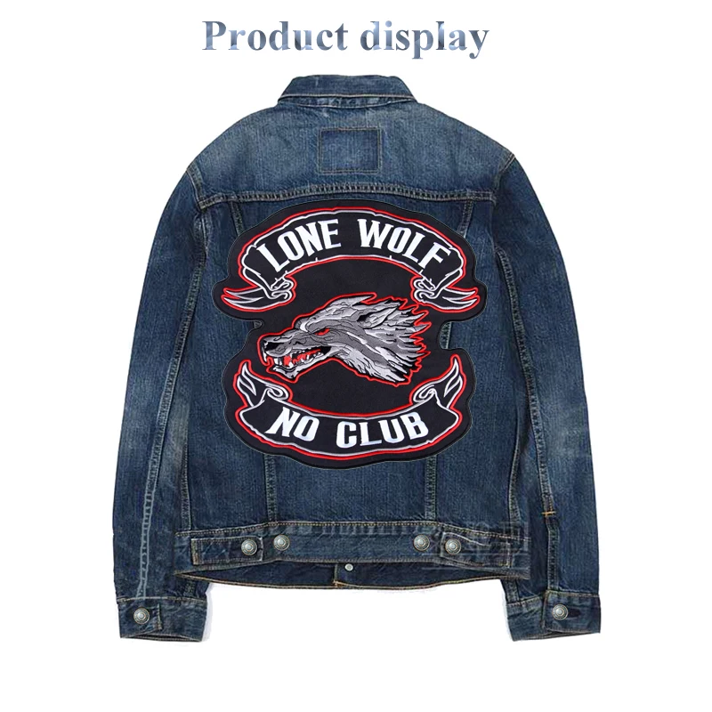 14 Inches Lone Wolf No Club Broadsword Large Sew On Embroidery Patches For Jacket Back Vest Motorcycle Biker