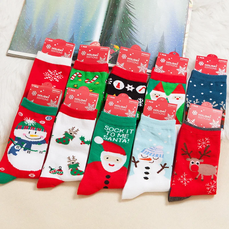 1 pair Casual Women Christmas socks Funny Cartoon Snowman Santa Claus  elk flake socks Cotton Christmas Gift for women