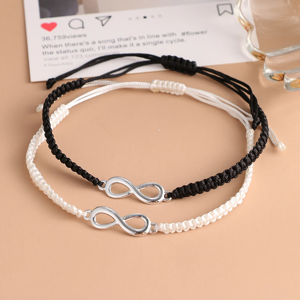 2 Pieces/set Black and White Infinite Woven Handmade Bracelet 2021 New Trend Friendship Suit Couple Jewelry Accessories Gift