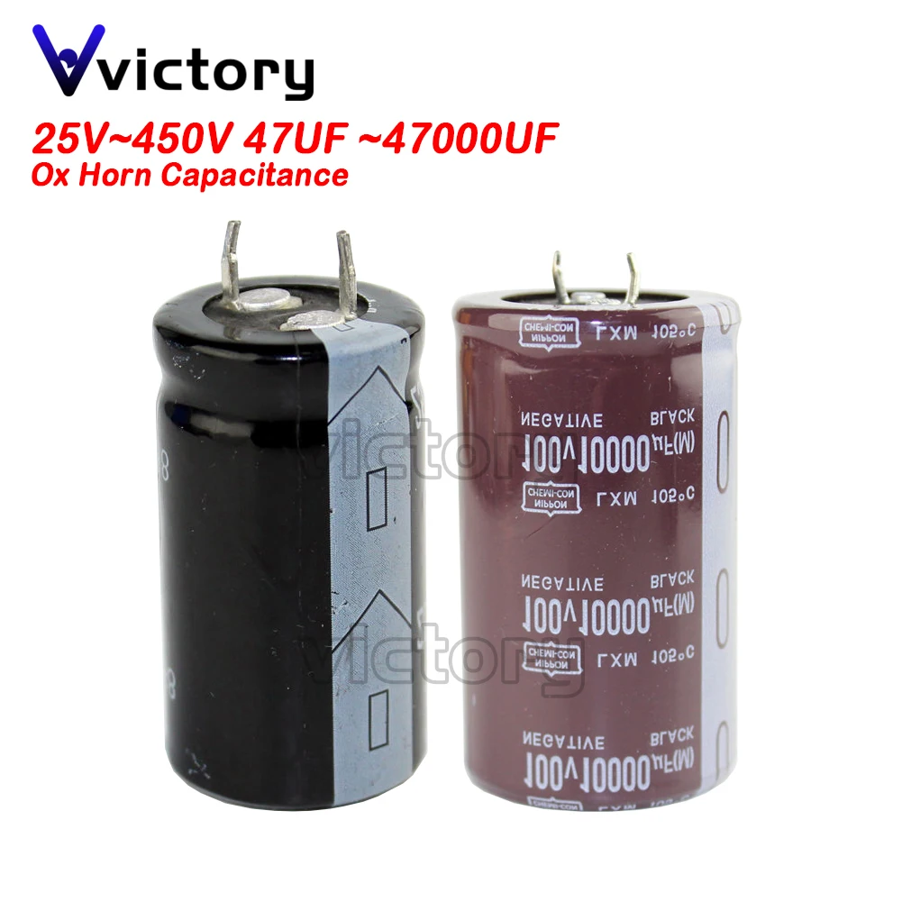 2PCS Ox Horn Capacitance 25V 35V 50V 63V 100V 200V 220V 250V 400V 450V 47UF 100UF 220UF 1000UF 6800UF 15000UF 47000UF