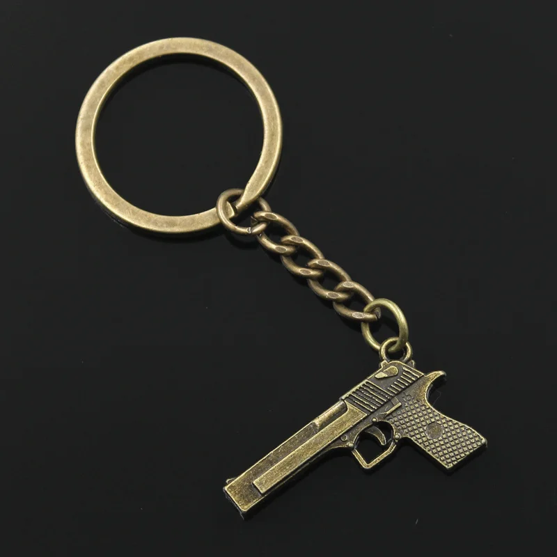 New Fashion Men 30mm Keychain DIY Metal Holder Chain Vintage Gun Browning Pistol 45x20mm Silver Color Pendant Gift