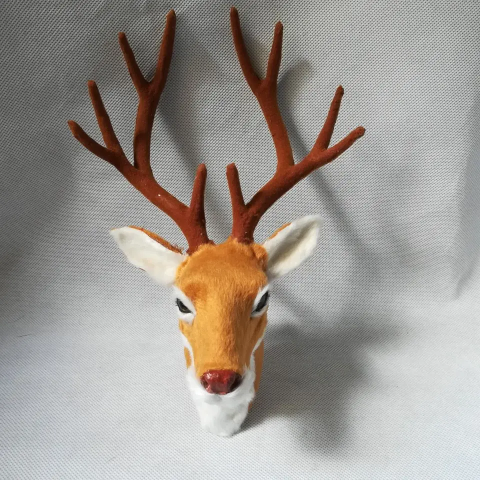 

lifelike toy sika deer 's head about 27x18cm model polyethylene&faux furs wall pandent handicraft home decoration gift w2218