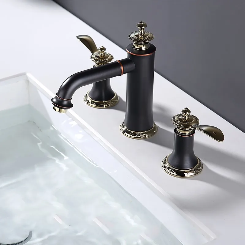 Luxury Brass Three hole Two handle Bathroom sink faucet Top Quality Copper Basin mixer faucet Original design Cold hot water Tap