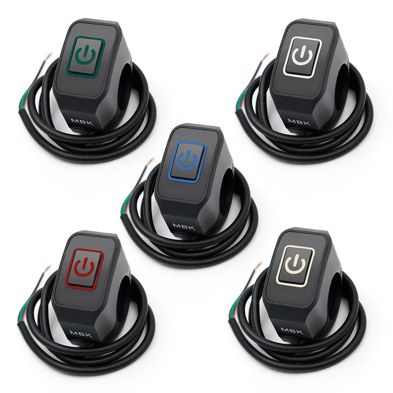 Imagen: Interruptor de motocicleta, bocina de faro, interruptor de Control modificado, montaje en manillar, botón rojo, azul, blanco, amarillo y verde con luz LED