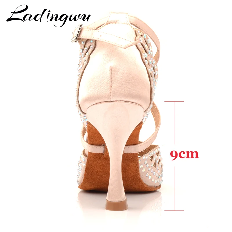 Ladingwu Woman Laser Rhinestone Latin Dance Shoes For Women Skin Color Black Satin Salsa Latin Shoes Sneakers Dance Shoes