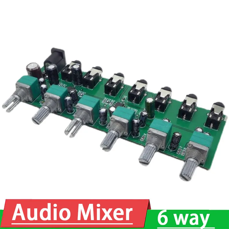 

Stereo six-way Audio input multi-channel one output sound Mixer stereo mixing board volume control 3.5MM for Headphone Amplifier