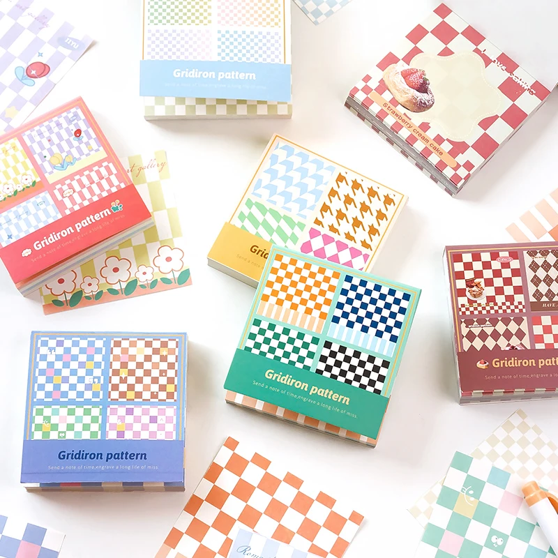 100 Sheets Cute Checkerboard Gridiron Pattern Memo Pads Decorative DIY Material Paper Message Notes Notepad School Supplies