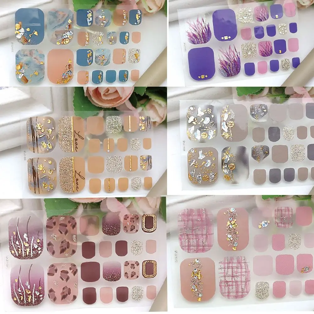 

Women Girls Self-adhesive False Nails Stripe Full Cover Foot Decorations Toe Nail Stickers Manicure Decals Fresh Style