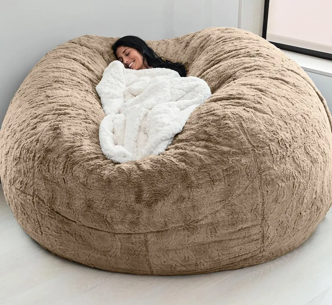 Dropshipping Giant Black Fur Bean Bag Cover Lazy Sofa Chair For Living Room BeanBag Lounger Chaise Cover