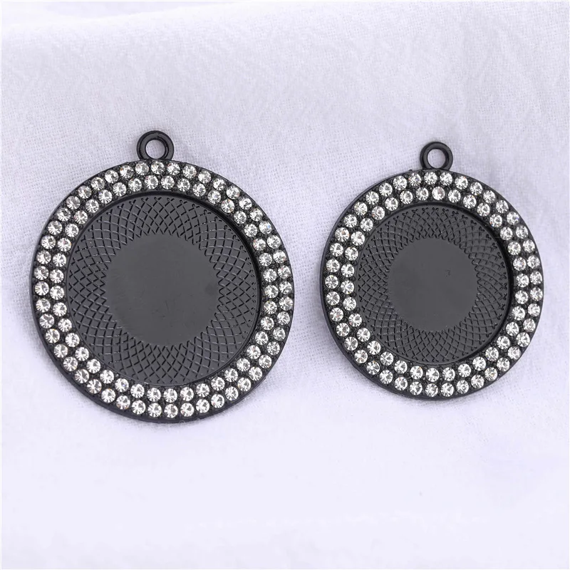 50PCS Cabochon Pendant Base 25/30mm Alloy Diamond Bases DIY Jewelry Making For Pendant Necklace Choker Keychains Crafts Findings