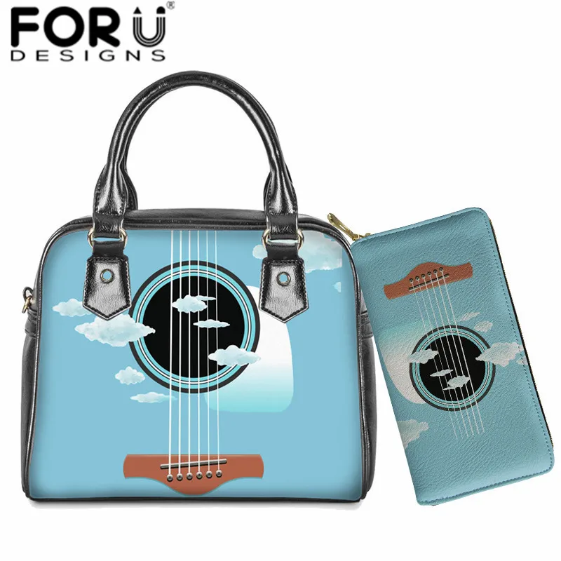 

FORUDESIGNS 3D Guitar Sky Prints PU Women Small Bags Fashionable Cross Body Handbag Art Musical Instrument Messenger Bag Totes