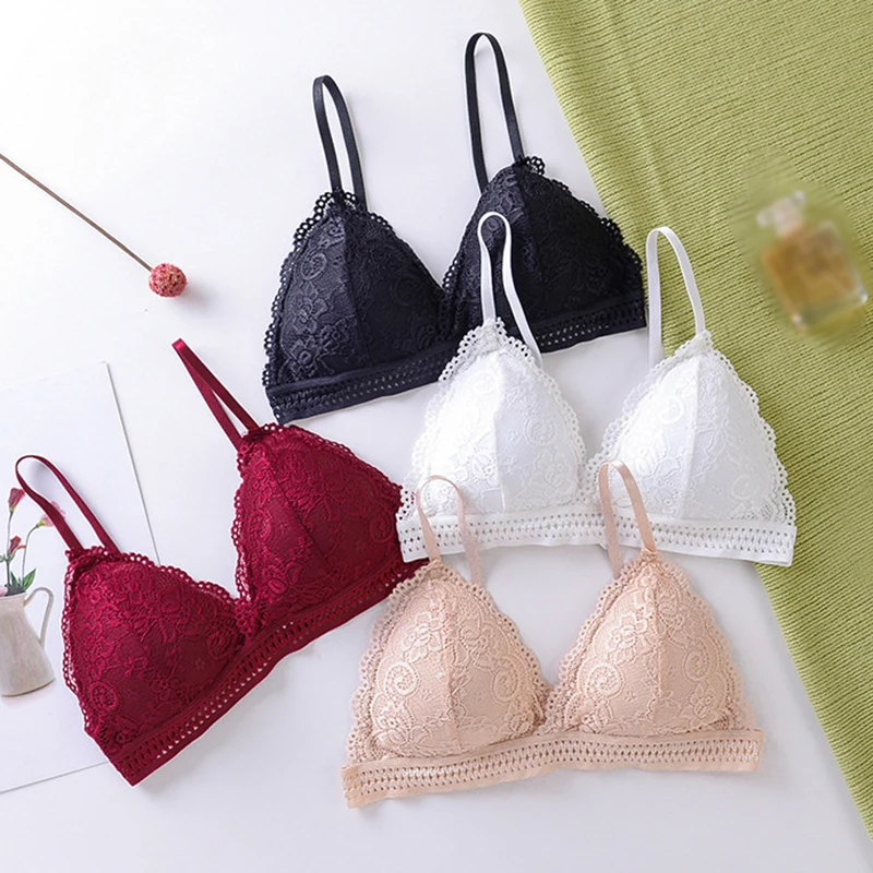 

Sexy Beautiful Back Thin Underwear Women French Bra Triangle Cup Lace Bra without Steel Sling