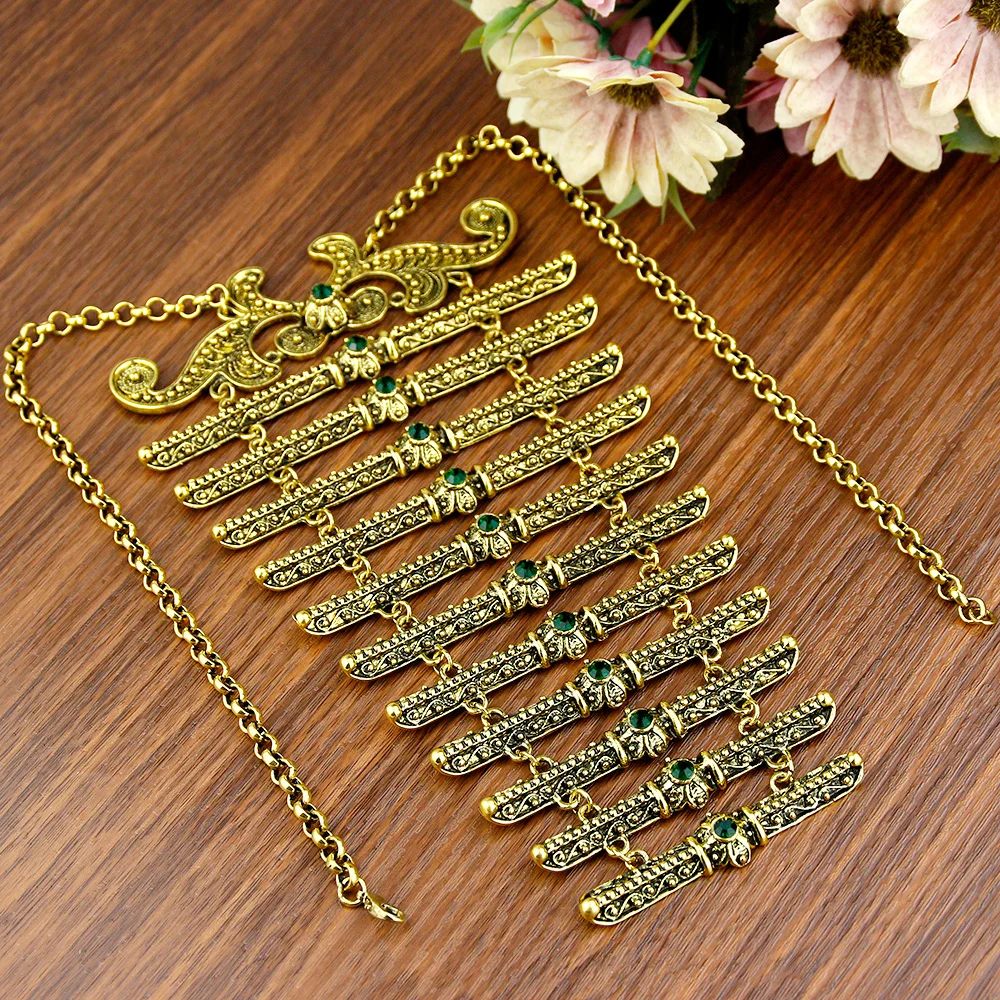 Sunspicems Retro Gold Silver Color Caucasus Women Breastplate Chest Chain Ethnic Bridal Jewelry Wedding Dress Accessories
