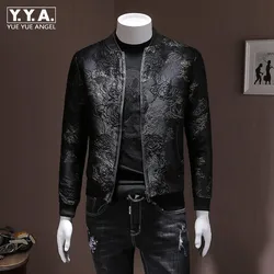 Fashion Mens Autumn Floral Embroidery Bomber Jacket Slim Fit Stand Collar Casual Outwear Coat Plus Size 5XL Streetwear Jackets