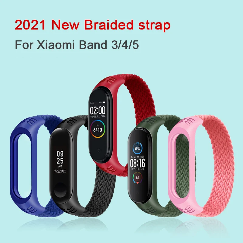 2022 Braided Solo Loop Nylon fabric Strap For xiaomi MI band 5 4 3 strap Elastic Bracelet for MiBand 5 Silicone Wristband belt