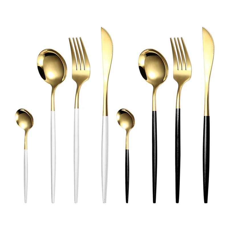 1PC Stainless Steel Gold Silver Dinnerware Tableware Coffee Spoon Steak Fork Knives Flatware Kitchen Cutlery Accessories