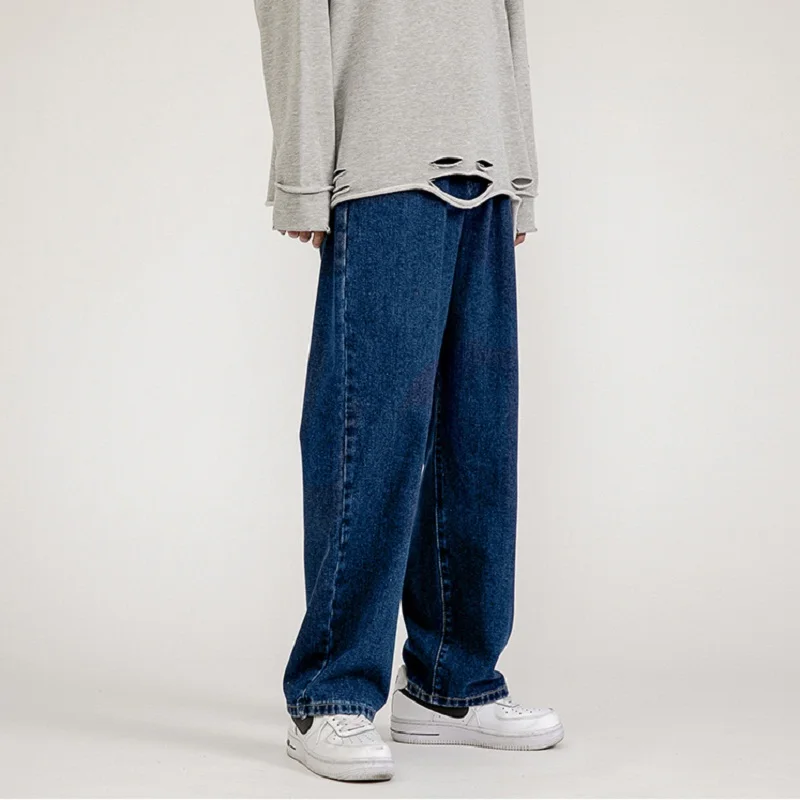 Korean Fashion Men Wide Leg Jeans 2024 spring New Streetwear Straight Baggy Denim Pants Male Brand Trousers