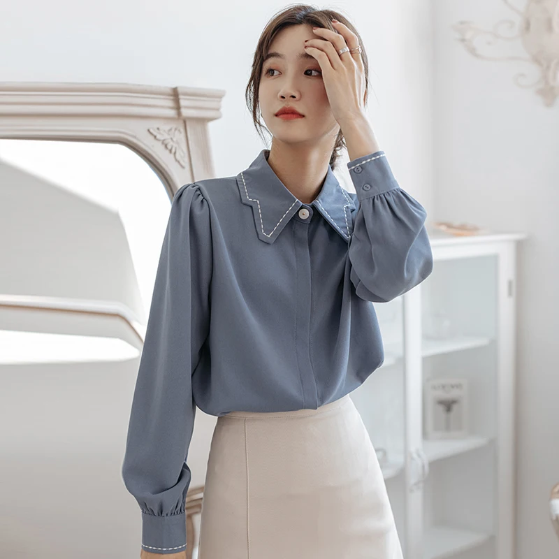 

2021 New Spring Summer Women shirt Long sleeve Korean style fashion office ladies simply elegant female tops white shirt