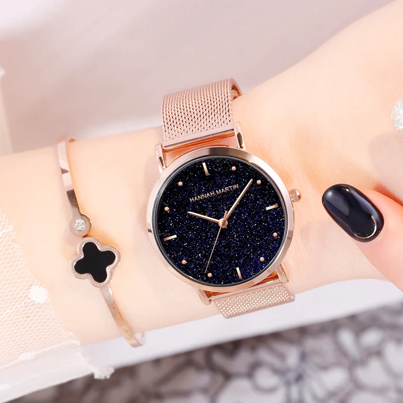 New Fashion Women Watch Stainless Steel Rose Gold Mesh Unique Simple Casual Quartz Waterproof Wristwatches Clock Hot Sale