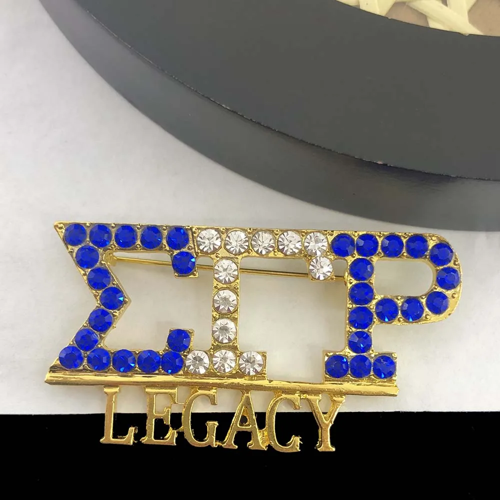 Custom Sorority Letter Sigma Gamma Rho Legacy Blue White Rhinestone Pearl Dress Decoration Buckle Badge Jewelry