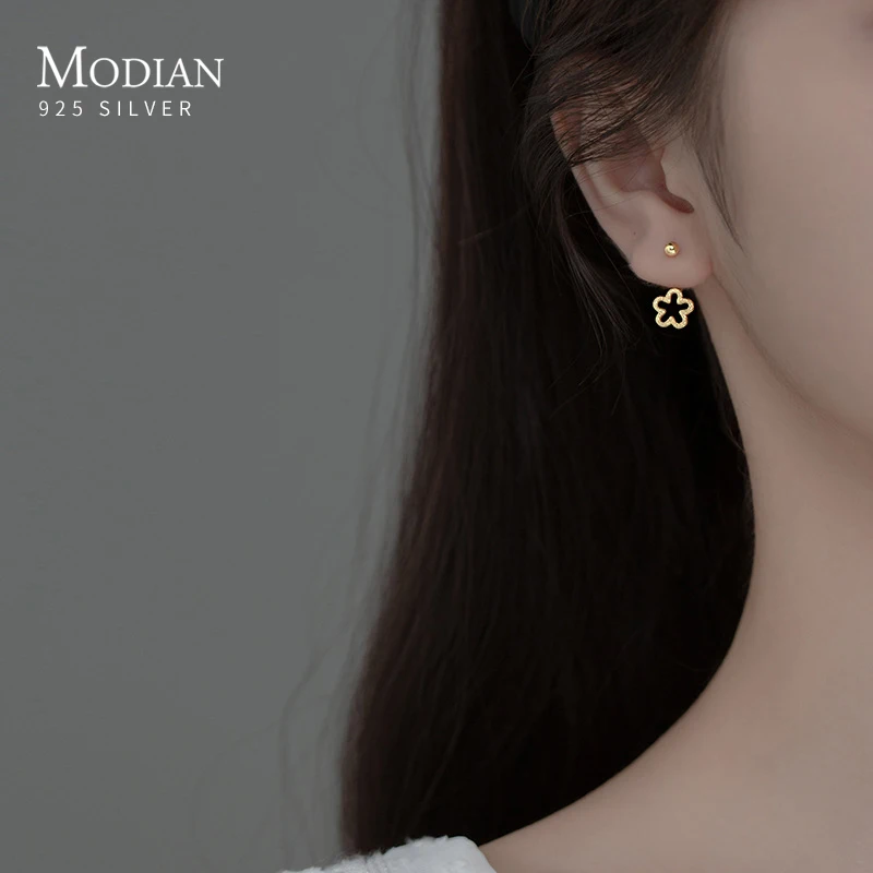 

Modian 925 Sterling Silver Simple Cute Matte Flower Ear studs Fashion Girls Stud Earrings For Women Fine Jewelry Accessories