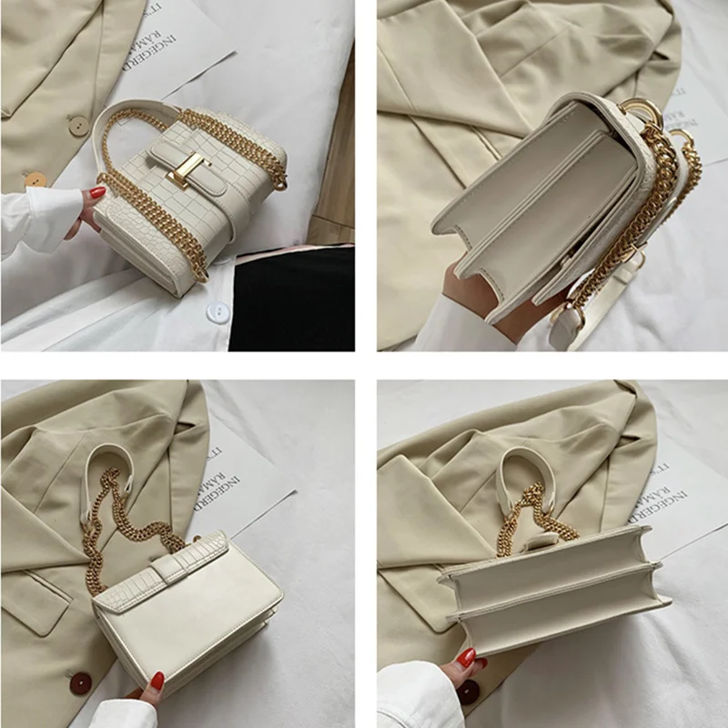 New Fashion Stone PU Leather Chain Shoulder bags Women Crossbody bags 2022 Vintage Ladies Shoulder Messenger Bag Female Purses