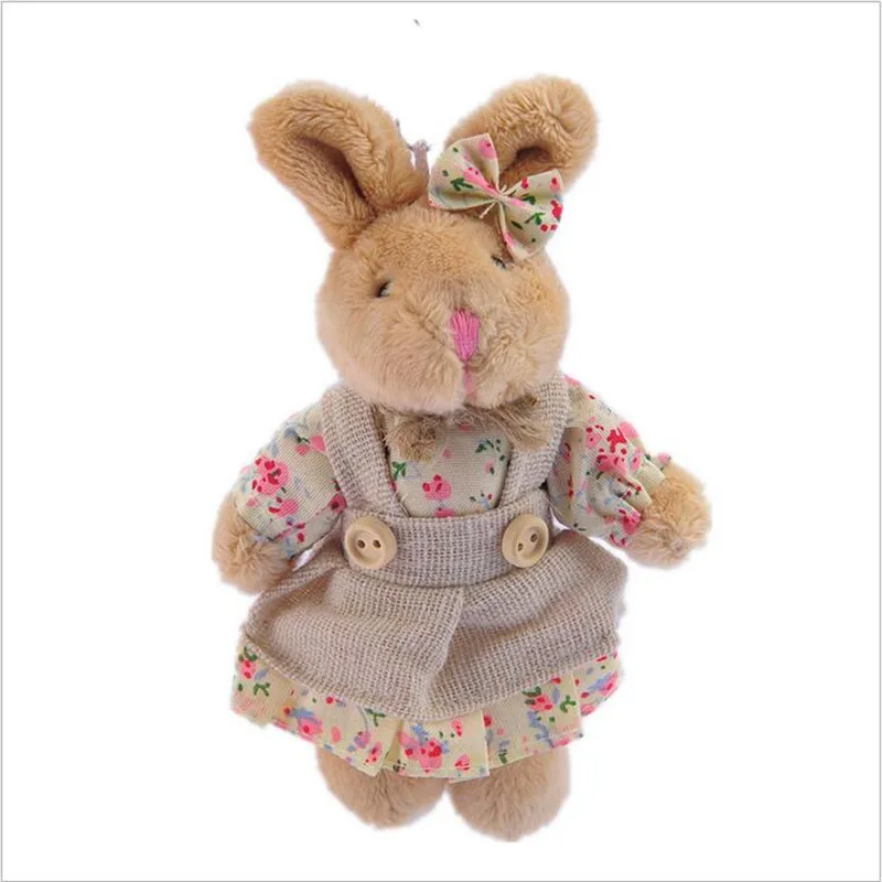 2 Stuks Pastoraal Paar Bunny Pluche Hanger Gevulde Konijn Kinderspeelgoed Pop Nieuwe Verjaardag Knuffel Speelgoed Meisje Cadeau 12Cm