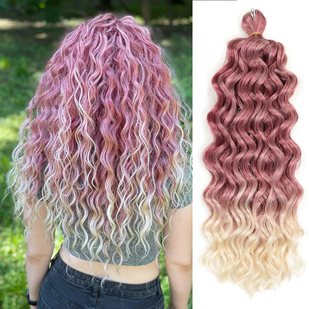 Synthetic Deep Wave Crochet Hair 18-24inch Ombre Hair Extension For Braid Soft Afro Curls Wholesale Pink Crochet Braiding Hair