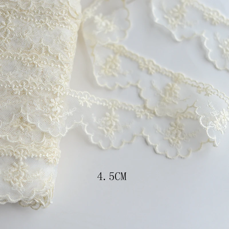 Hot Sale 4.5cm wide 3yard/lot retro net flower embroidered lace trim for baby doll clothes/diy dress X430