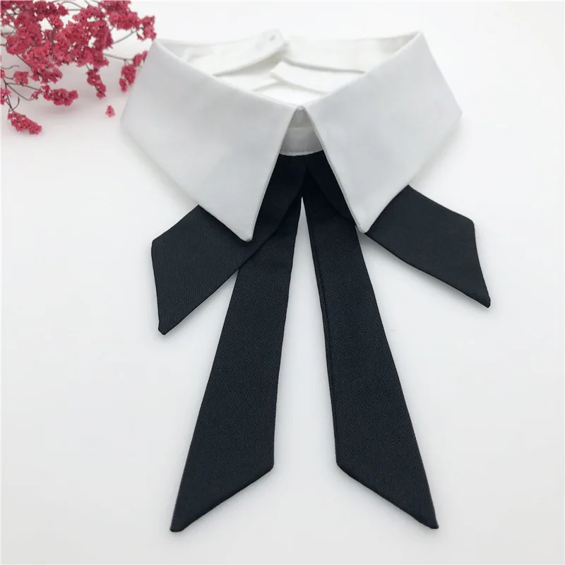 European Retro Plaided Long Women Fake False Cotton Collar Decorative Bowknot Removal Choker Blouse Shawl Bowtie Neck Tie