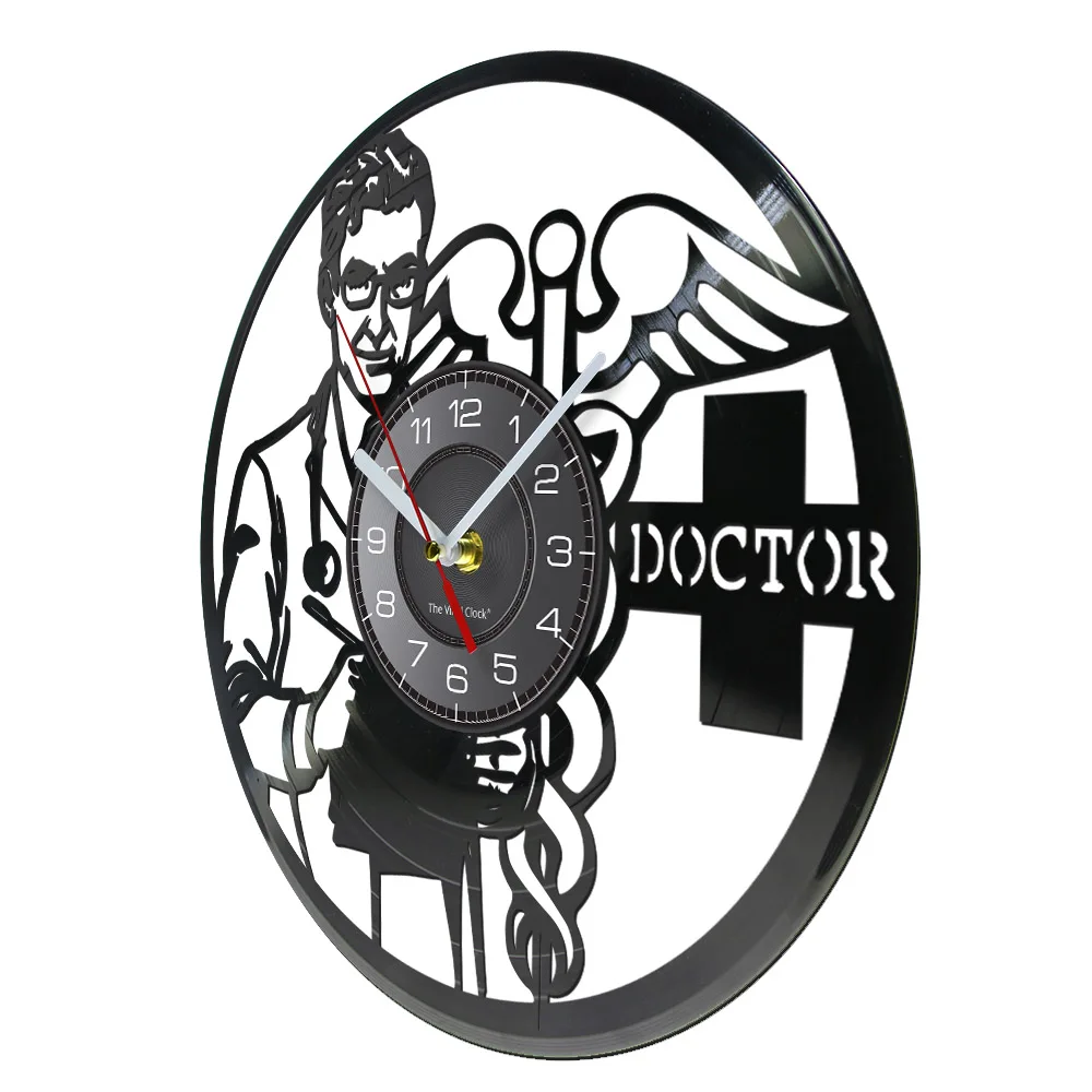 Doctor Clinic Sign Vinyl LP Record Wall Clock Guardian Angel Phd Healthcare Paramedic Support Retro Watch Medical Home Decor