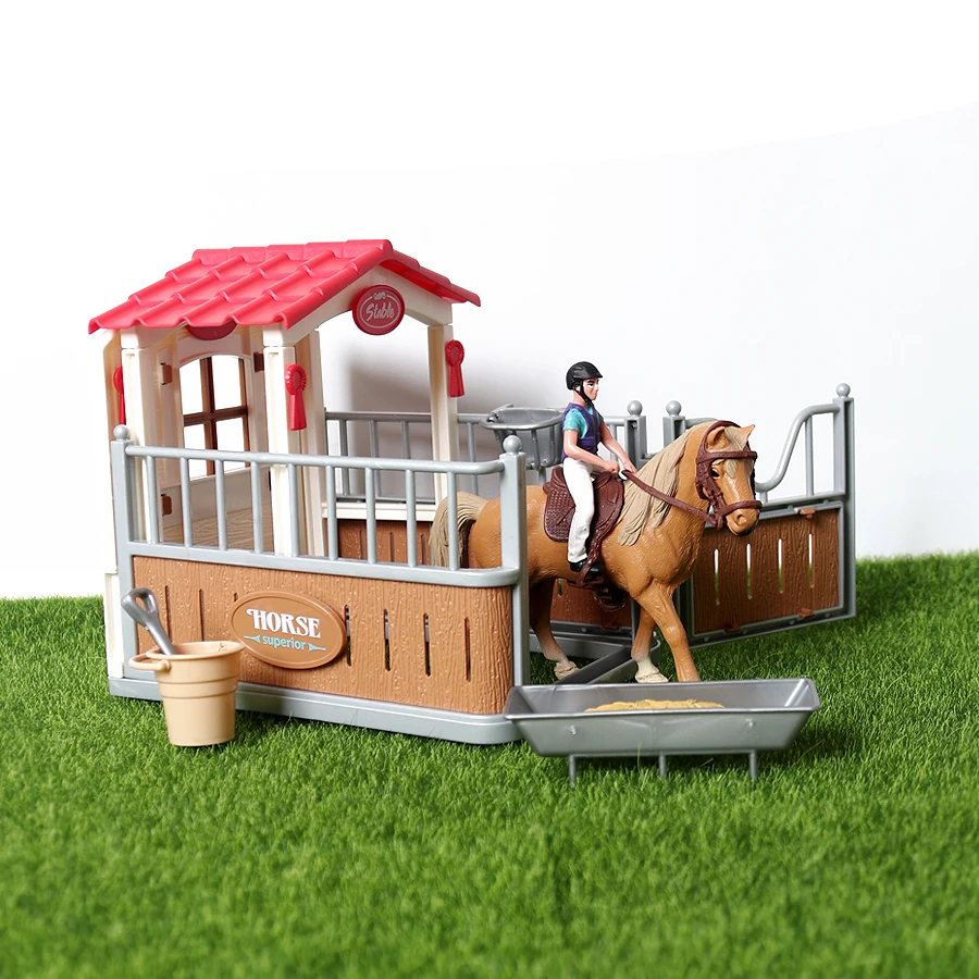 Simulatie Boerderij Paard Kraam Met Rijders, Wassen Gebied Model Actiefiguren Educatief Collectible Speeltoestel Voor Kinderen