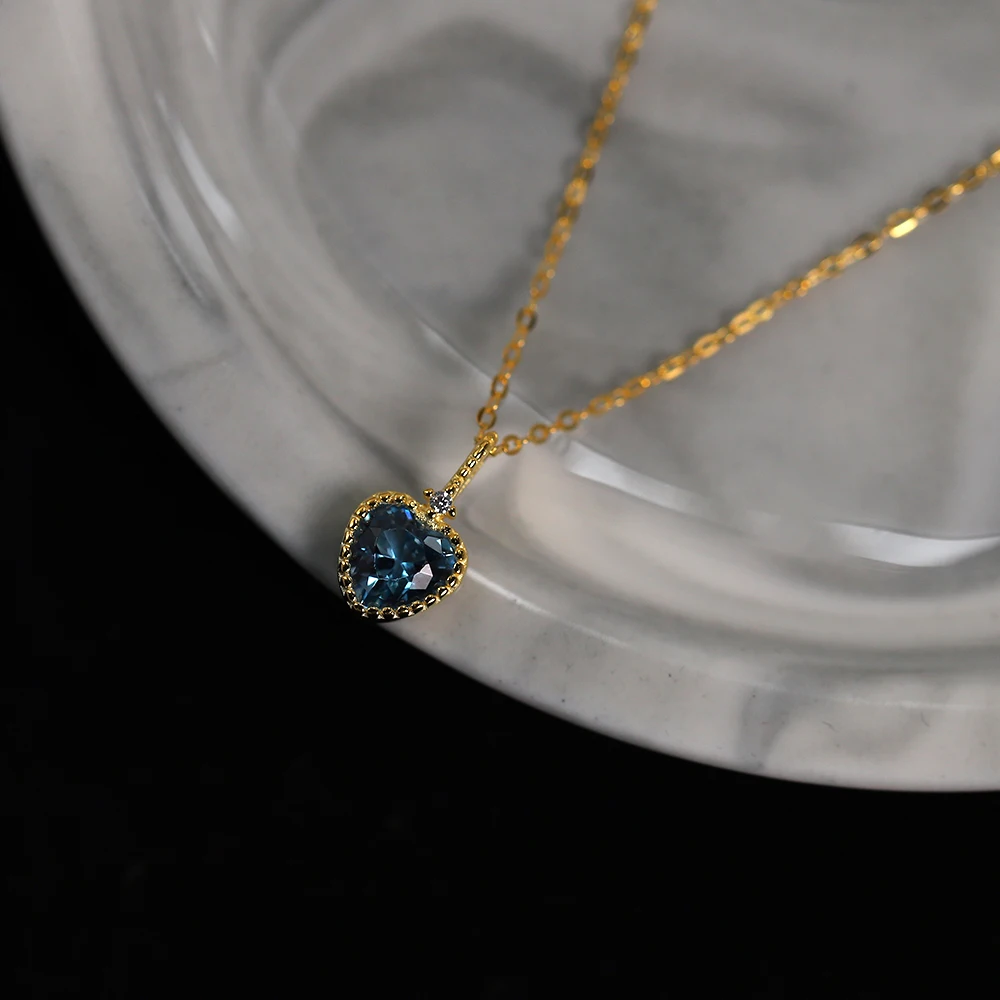 925 Sterling Silver European Blue Crystal Ocean Star Pendant Clavicle Chain Necklace Women Classic Fashion Wedding Jewelry