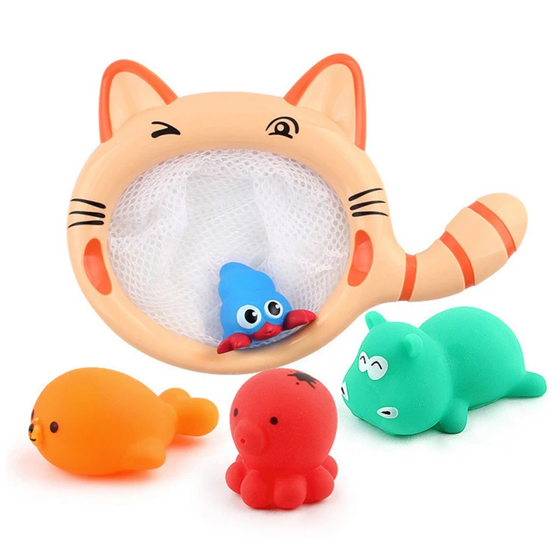 Fishing Toys Network Bag Pick up Toy Kids Soft Rubber Animals   Summer Swimming Play Water Bath Doll Water Spray Bath Toys