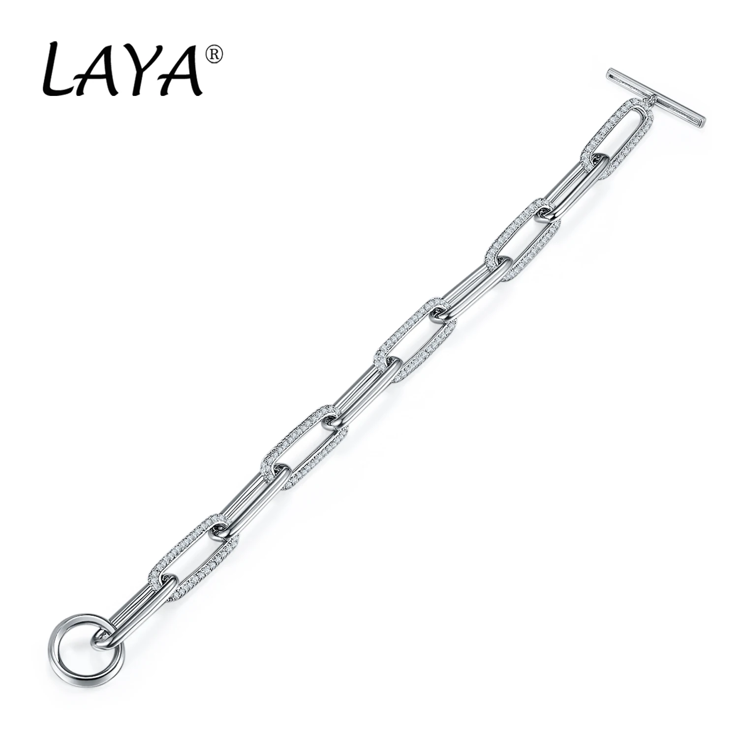 

LAYA 925 Sterling Silver Shining Zircon Paper Cuba Chain Bracelet For Women Men Party Original Modern Jewelry 2022 Trend