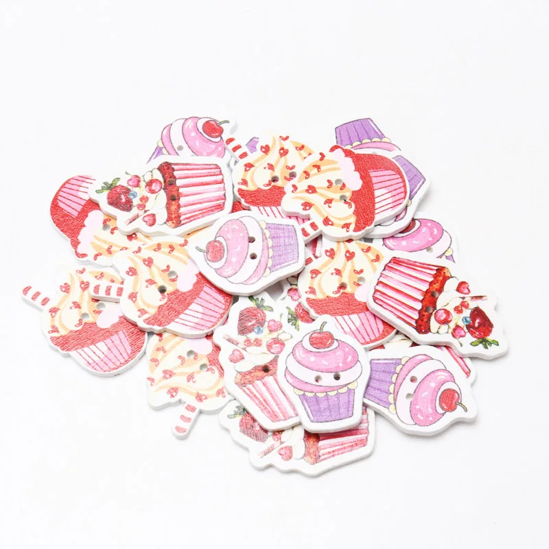 40pcs/pack multiple styles DIY Christmas Cake Buttons Mix Patterns Wooden Christmas Decorative Buttons 2-Hole Buttons Scrapbook