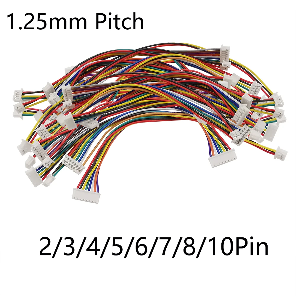 10Pcs JST 1.25mm Female Plug 2/3/4/5/6/7/8/10 Pin Wire Cable Connector Double Head Pitch 1.25mm Cables Lenght 10/15/20/30cm