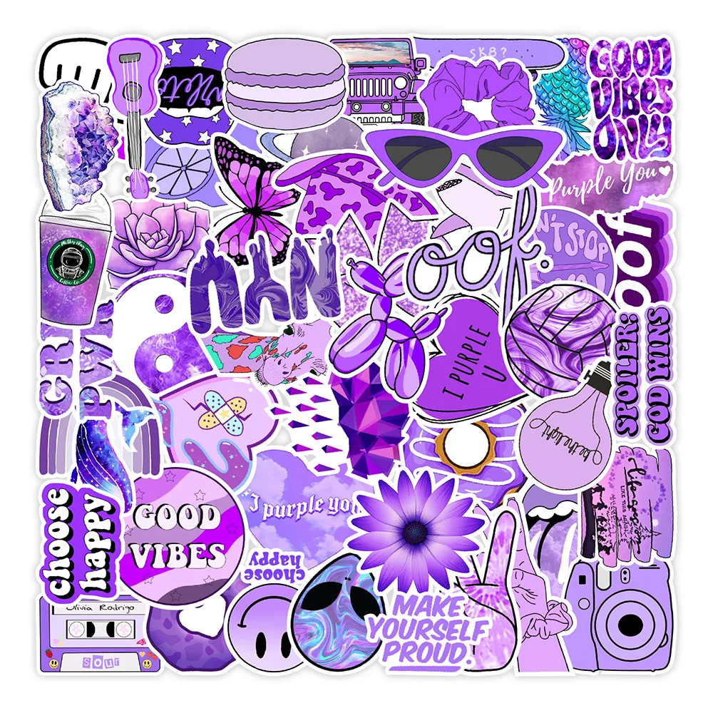 10/30/50PCS Purple VSCO Girl Stickers Aesthetic DIY Guitar Suitcase Bike Laptop Phone Waterproof Graffiti Cartoon Decal Sticker