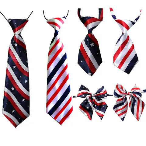 Lot de 50 nœuds papillon pour chien, motif rayures et étoiles, pour le 4 juillet, accessoires pour animaux de compagnie, cravates réglables pour grands chiens, Jour de l'Indépendance