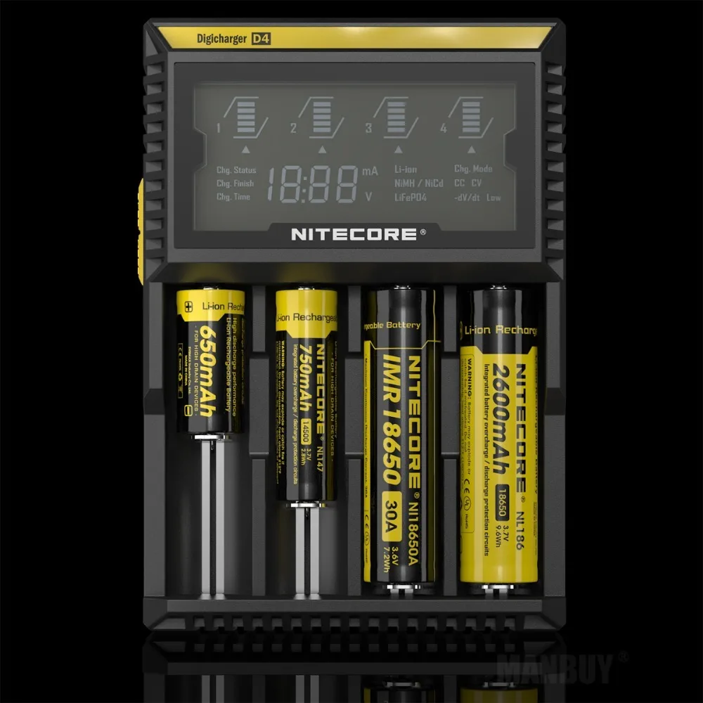 2024 nuovo NITECORE D4 LCD circuiti intelligenti assicurazione globale Li-onIMR AAA CR123 18650 14500 16340 26650 17500 caricabatteria