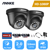 ANNKE 2pcs 2MP 1080P HD Security Surveillance System Camera IR-Cut Night Vision Audio Recording Waterproof Housing Camera Kit