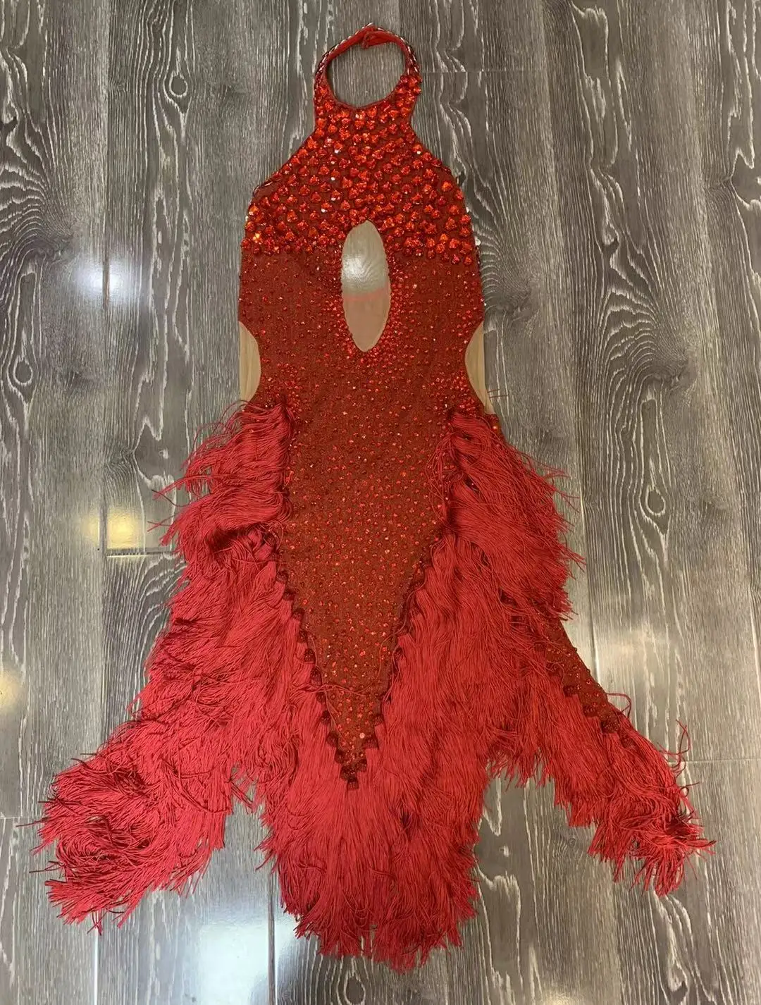 Nowe kobiety seksowna scena czerwone świecące kryształy sukienka w stylu latynoskim wieczorowe urodziny świętuj ślub seksowne sukienki z frędzlami sukienka do tańca