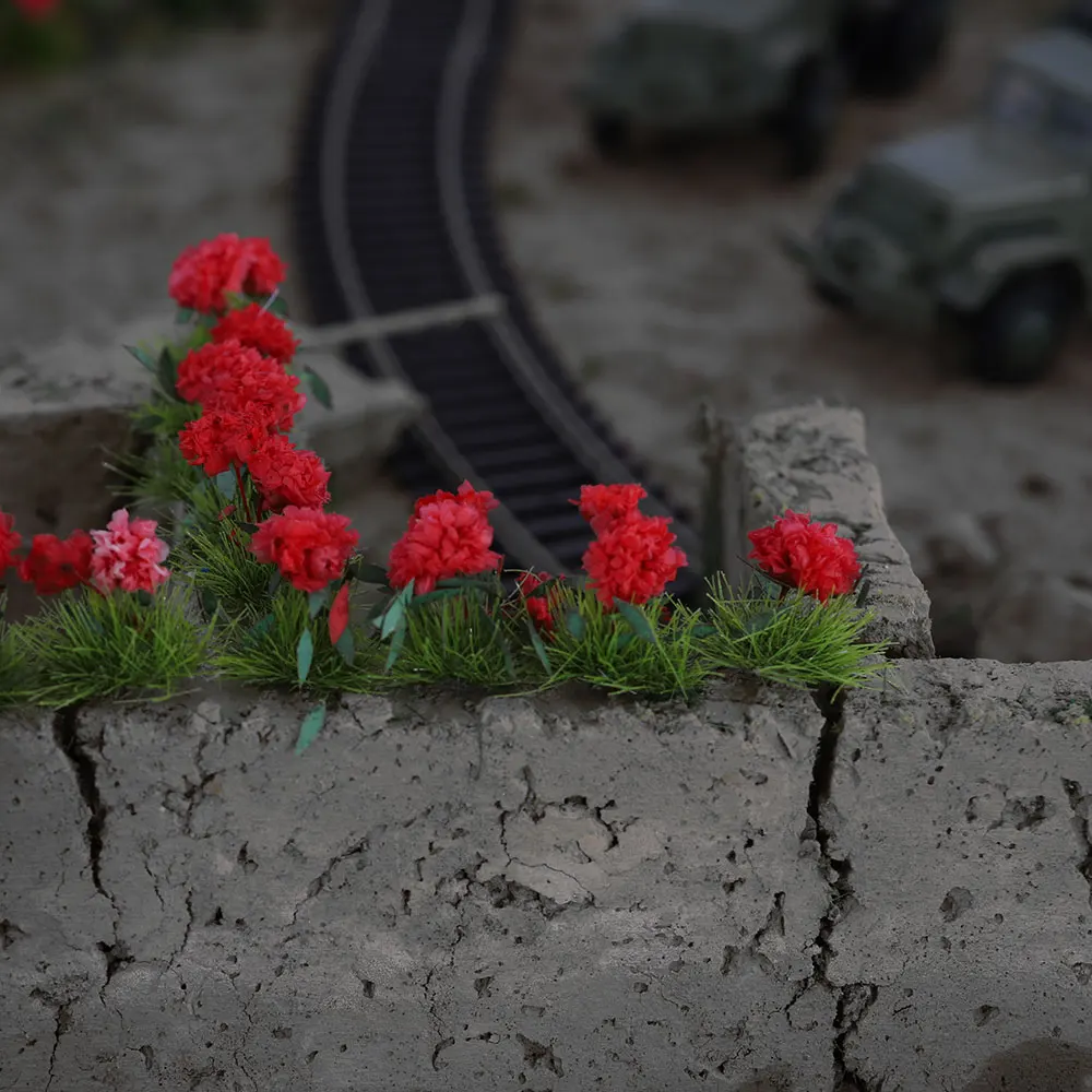 Simulación de modelo de arbusto de flores en miniatura, bricolaje, edificio de hierba a escala HO, diseño de escena militar, materiales Diorama