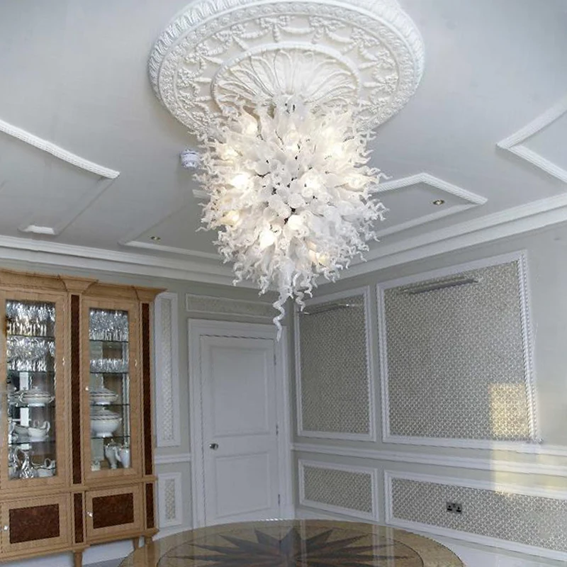 Europe Ceiling Lights Unique Style Hand Blown Glass Lighting Milk White Luxury Chandelier with Led Bulbs 110v 240v