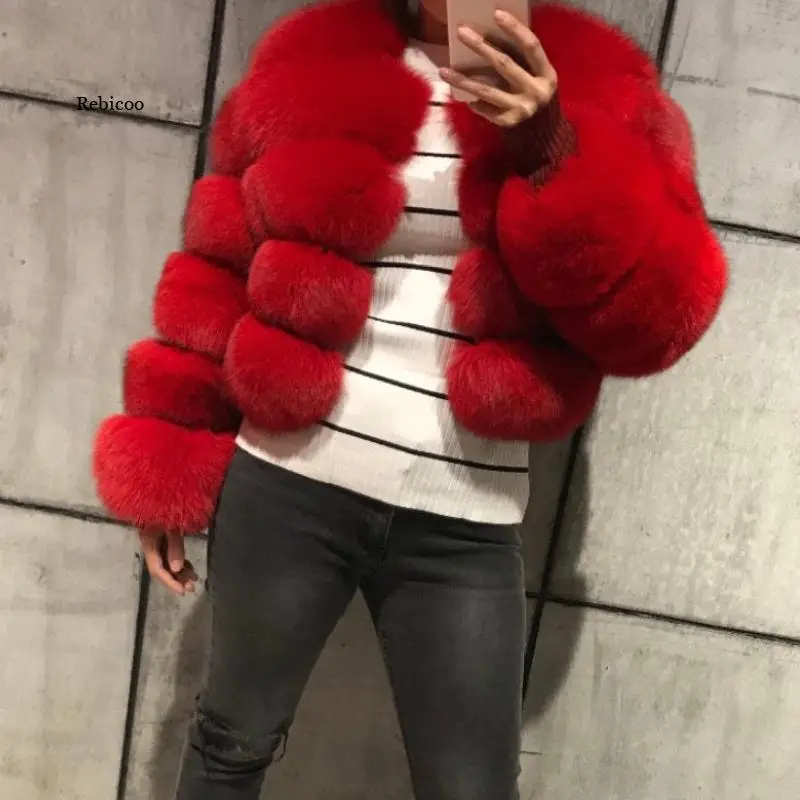 Winter  Women Warm Luxury Fake Fox Fur Coat Short Winter Fur Jacket Outerwear Natural Blue Fox Fur Jacket Outerwear