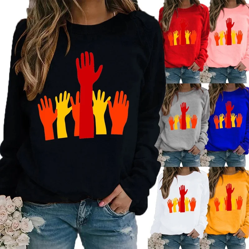 

Women Winter Sweater Fashion Printing Graphic Tee Motion Sweater Long Sleeve Ladies Round Neck Loose Casual Shirt