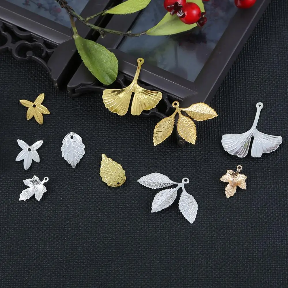 10-20pcs Brass Metal Gold Silver Color Leaf Pendant Connector For DIY Craft Earrings Necklace Jewelry Findings Making Accessorie
