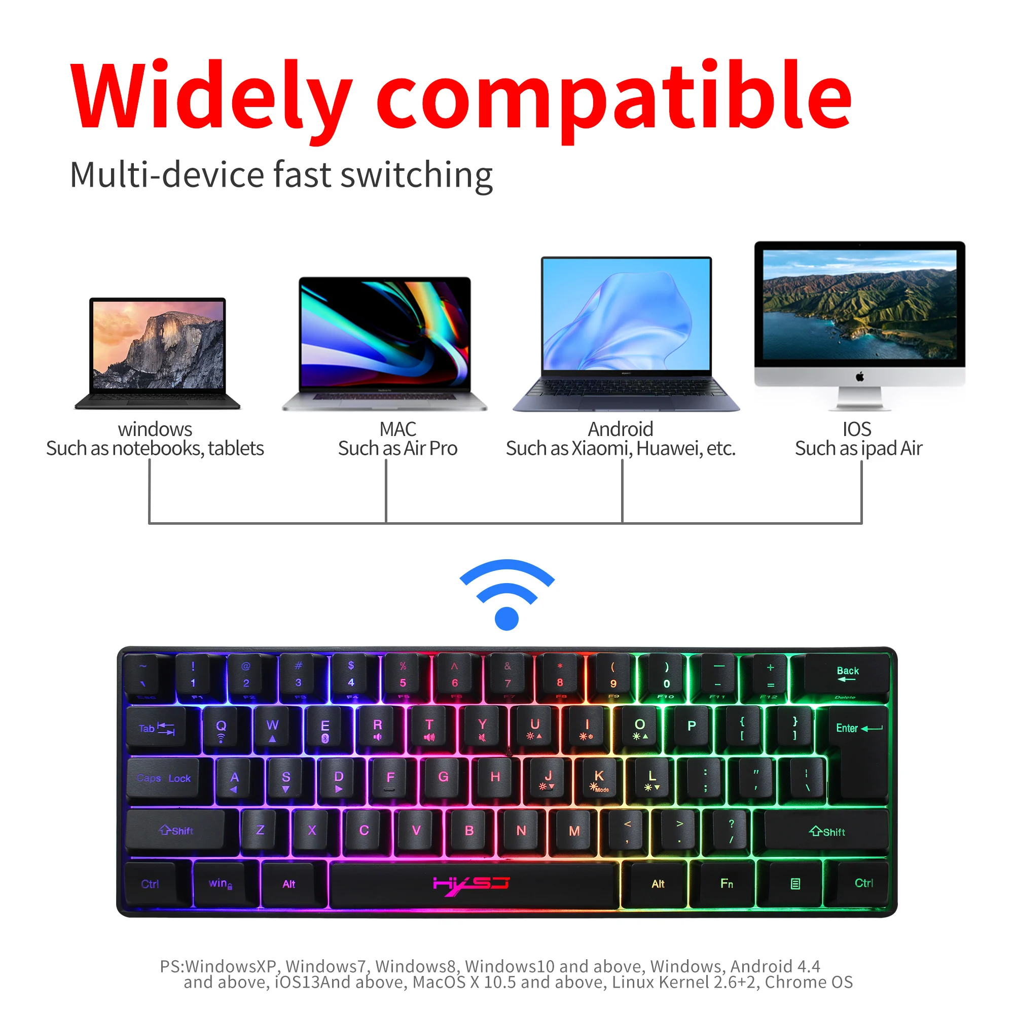 61 Phím Bluetooth Không Dây 5.0 2.4G Bàn Phím Chơi Game Sạc Bàn Phím Điều Chỉnh RGB Backlit Cho Máy Tính Điện Thoại Máy Tính Bảng Máy Tính Để Bàn