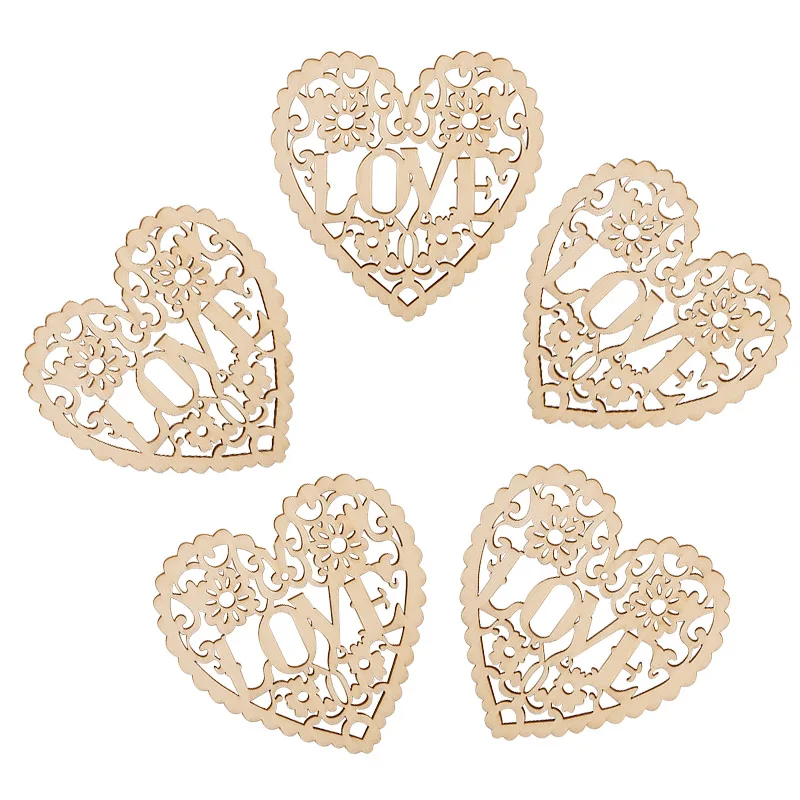 10 pezzi di ciondolo a forma di cuore d\'AMORE in legno cavo, taglio laser, cuore d\'amore, ornamento da appendere, decorazione rustica in legno per